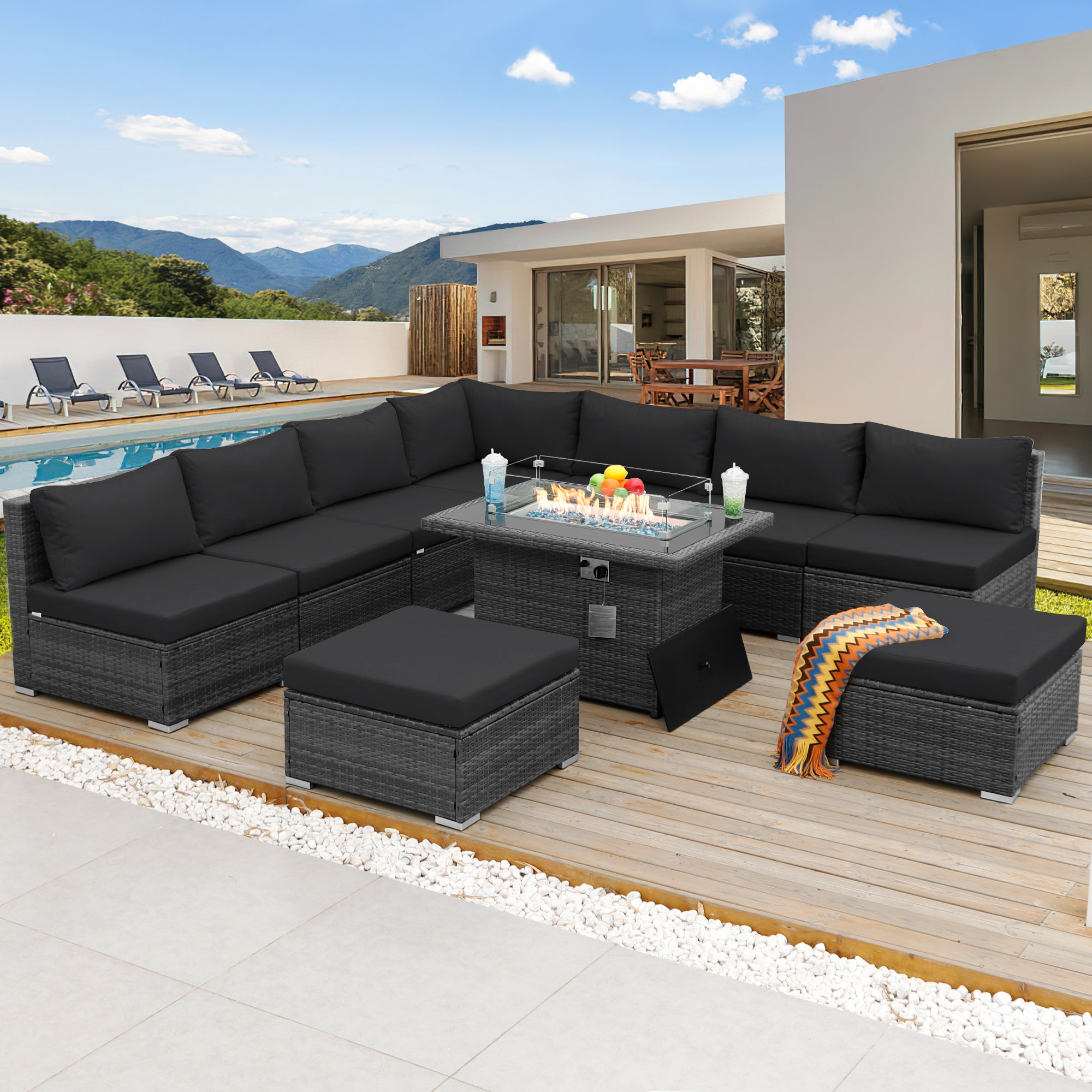 Hokku Designs Bromelia 10 Piece Patio Wicker Sofa Set with